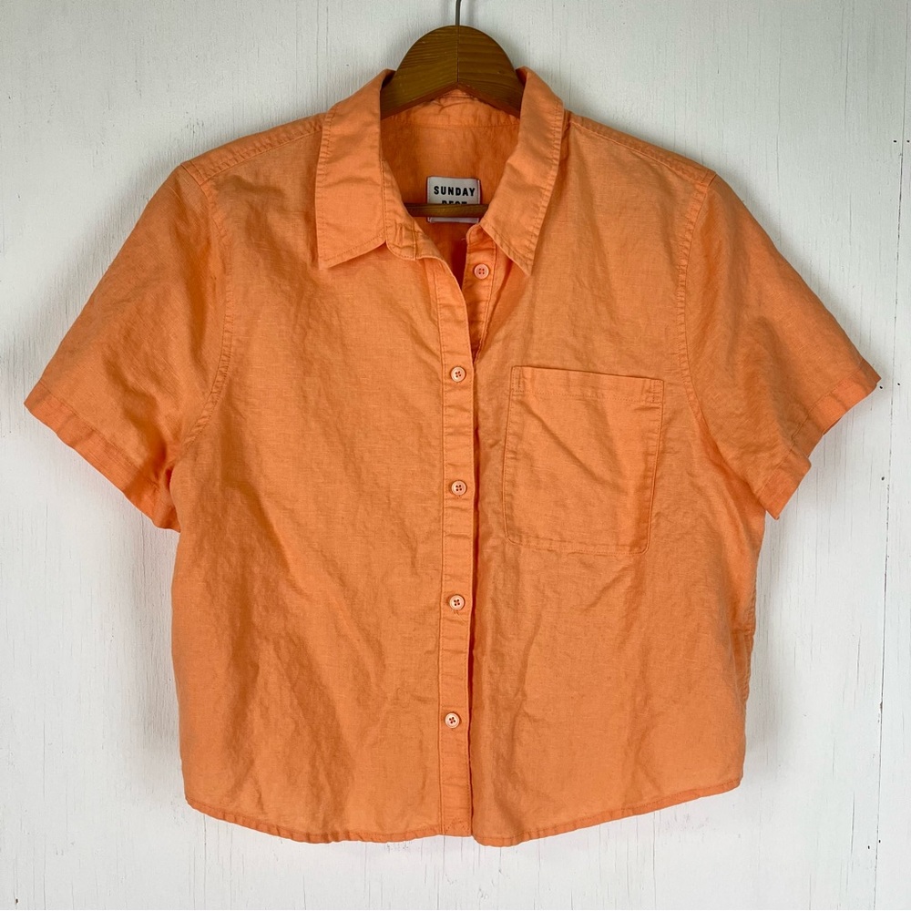 Sunday Best Linen/Organic Cotton Short Sleeve Button Front Top